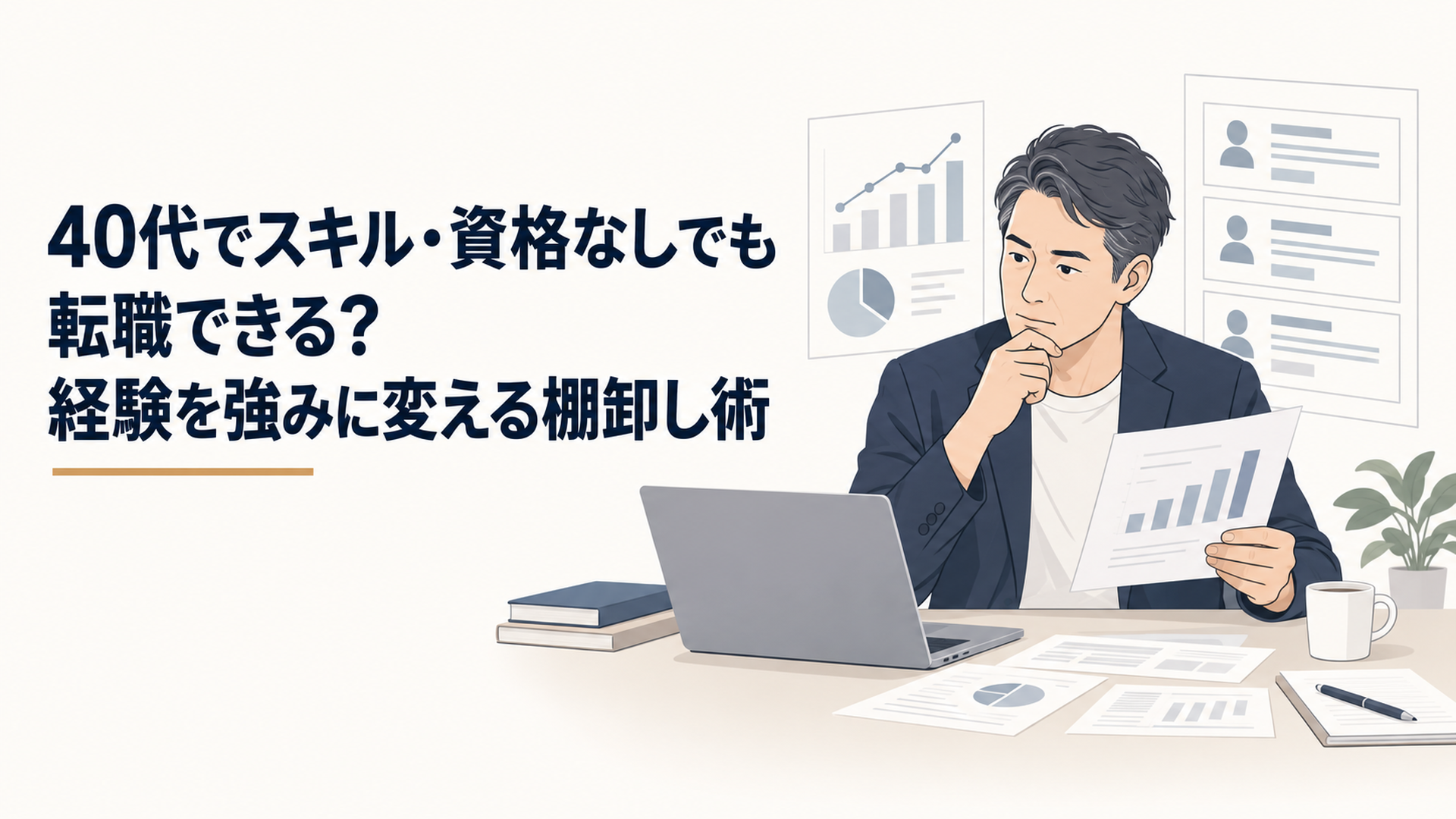 厚生労働省の転職統計と求人票を照らし合わせる40代男性
