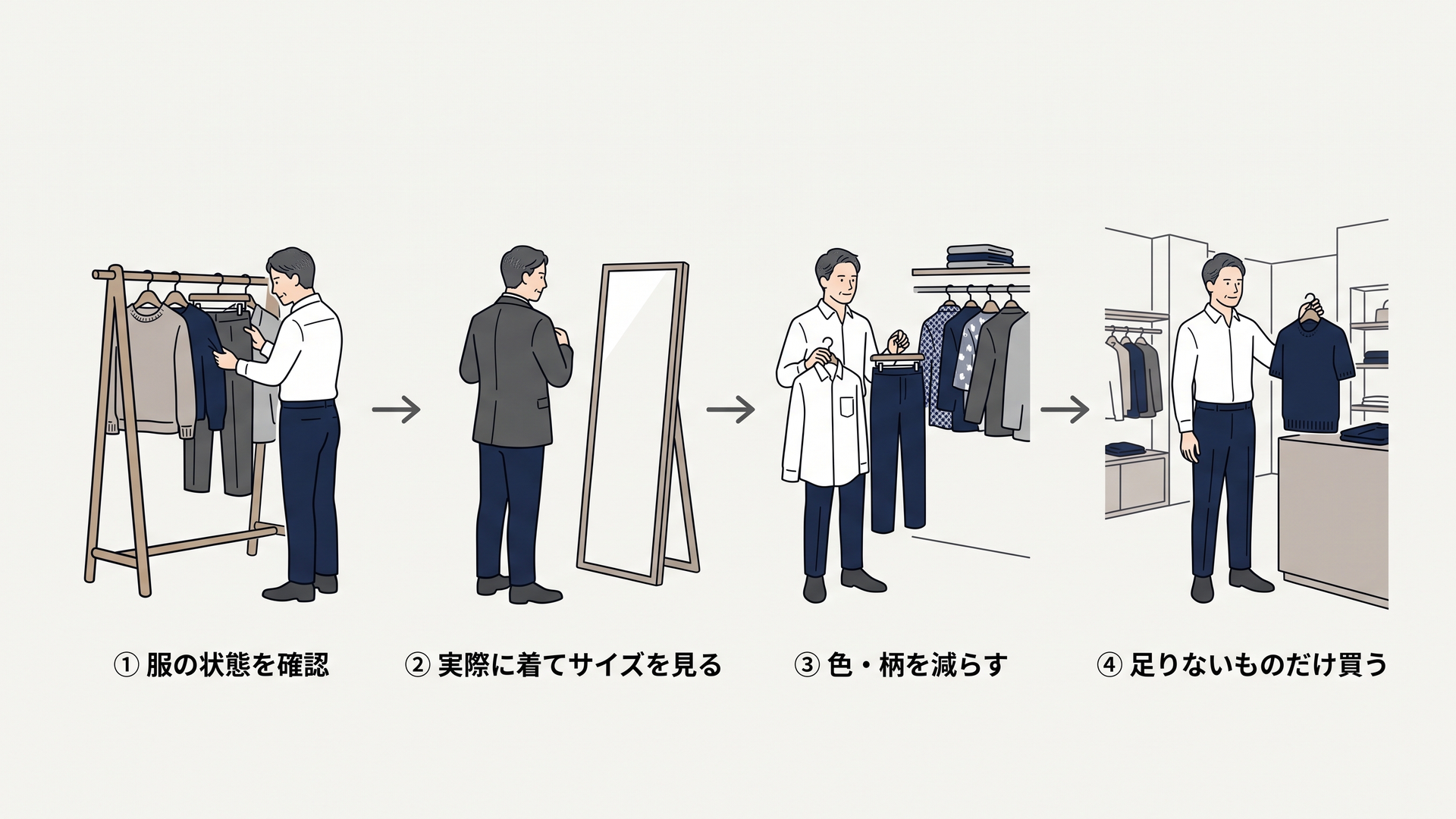 手持ちの服を見直す40代男性